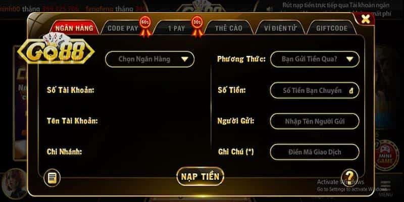 Nạp Tiền Go88 - Hướng Dẫn Các Bước Nạp Tiền Trong 1 Phút